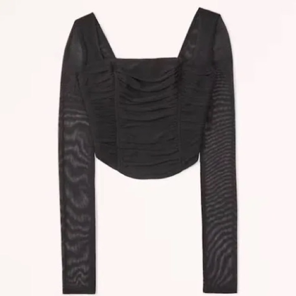 Abercrombie & Fitch Ruched Long Sleeve Mesh Corset Top